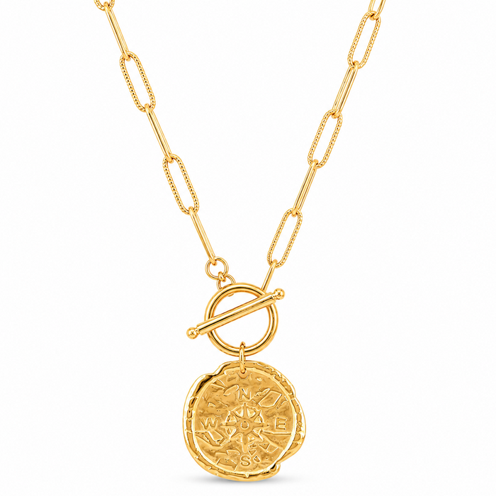 Asher Compass Pendant Toggle Chain Necklace — Short Necklace
