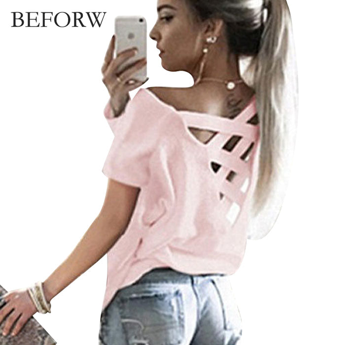 Backless T-shirts Summer Fashion Short Sleeves-Free Shipping