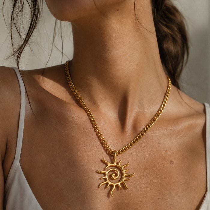 Danica Oversized Sun Pendant Necklace — Short Necklace