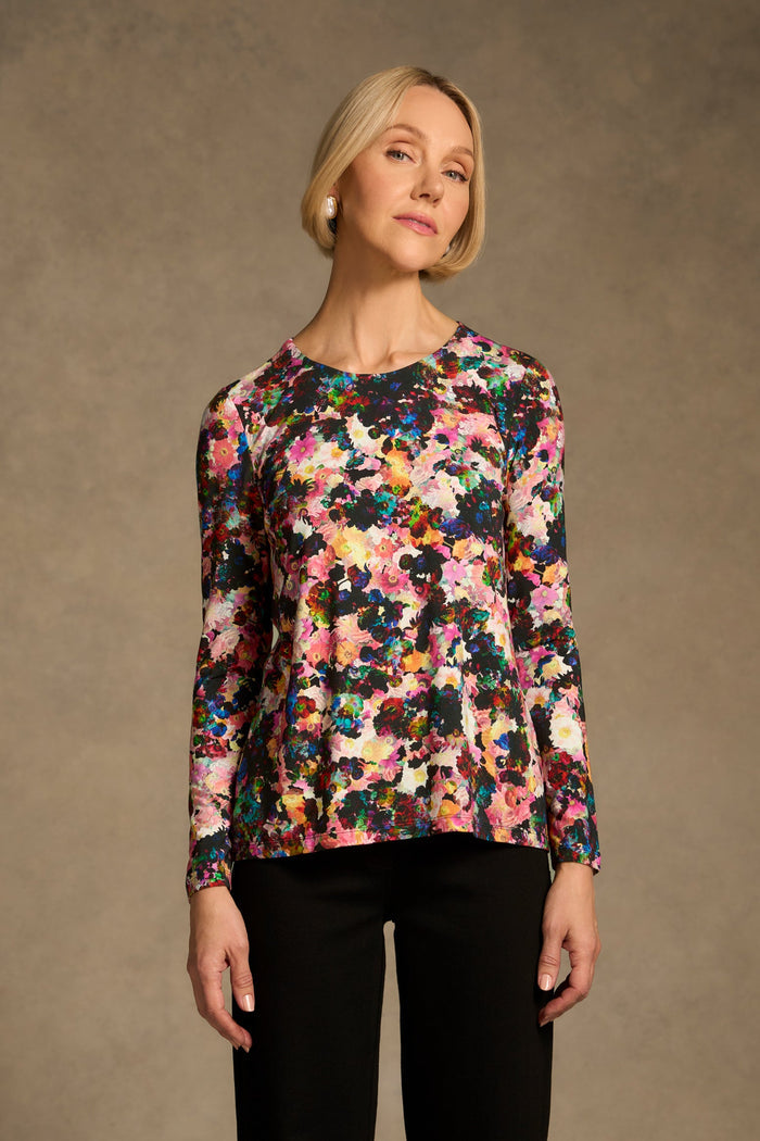 Double Layer Long Sleeve T-Shirt - Floral Collage Print