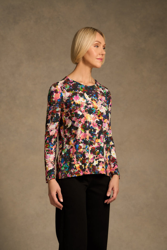 Double Layer Long Sleeve T-Shirt - Floral Collage Print