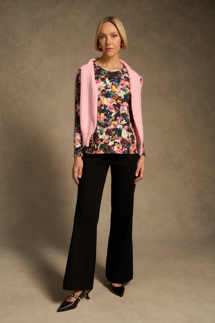 Double Layer Long Sleeve T-Shirt - Floral Collage Print