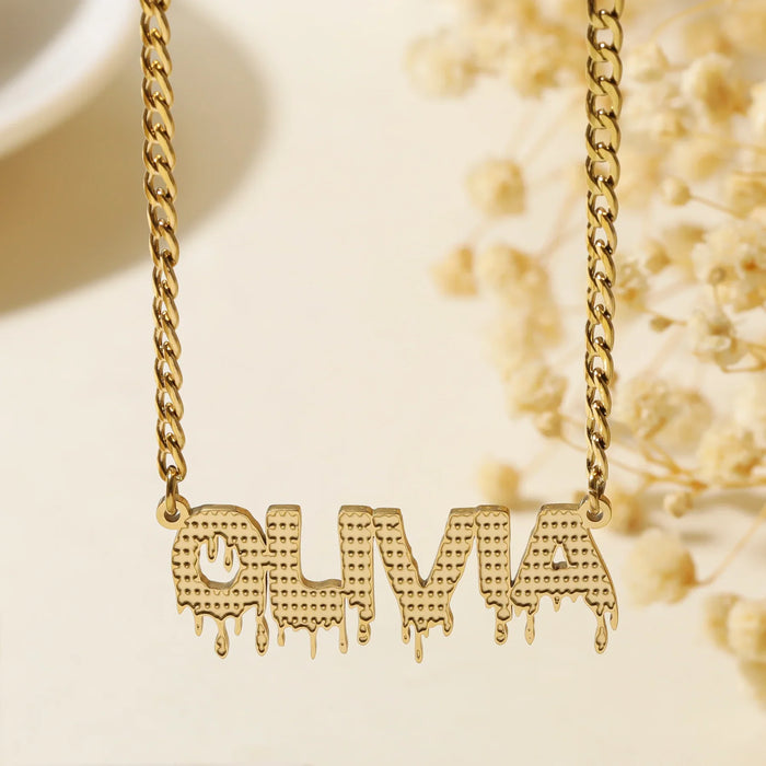 Drippy Name Necklace w/ Cuban Chain | Necklaces by DORADO