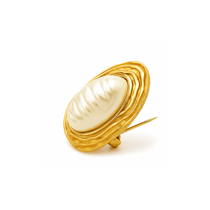 Etched Oval Pearl Brooch