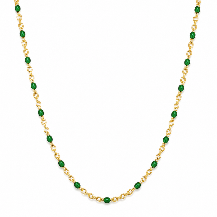 Evie Green Dainty Enamel Beaded Necklace — Short Necklace
