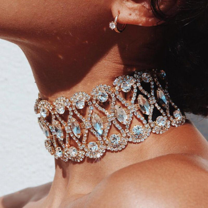 Fashion Luxury Full Big Rhinestone choker Crystal statement necklace Women - Free Shipping
