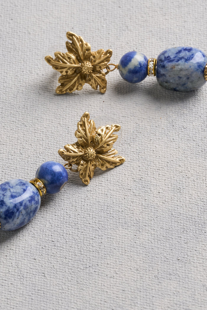 Floral Stone Earrings - Blue