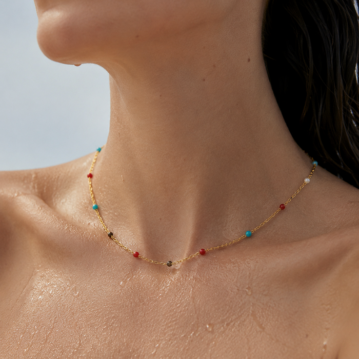Gwen Colorful Dainty Enamel Beaded Necklace — Short Necklace