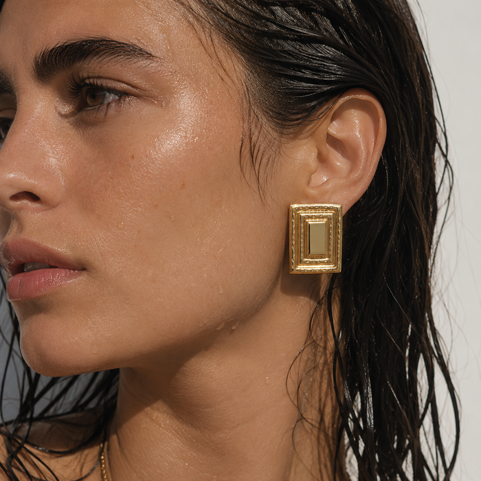 Hammered Rectangular Earring
