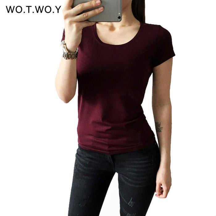 High Quality 21 Candy Color Cotton Basic T-shirt Women Casual - Free Shipping