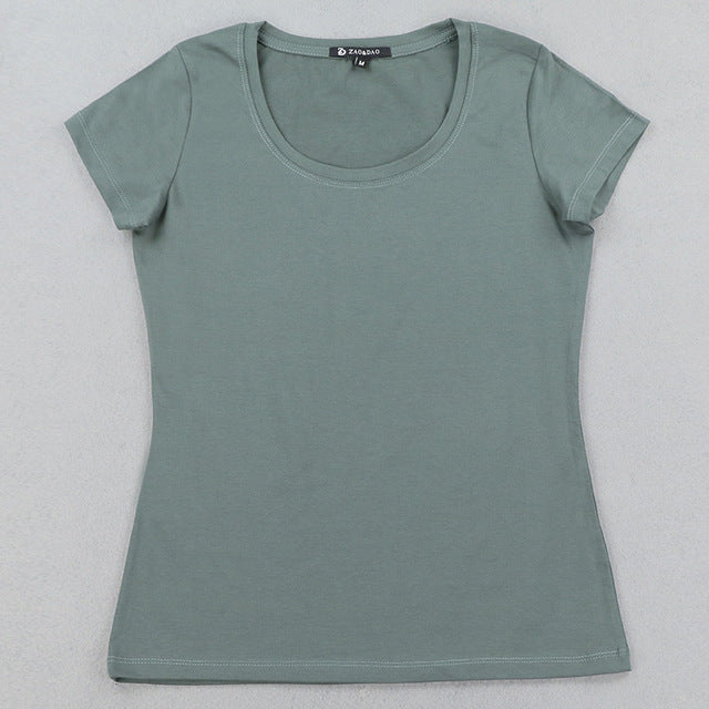 High Quality 21 Candy Color Cotton Basic T-shirt Women Casual - Free Shipping