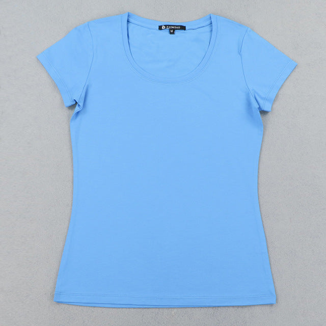 High Quality 21 Candy Color Cotton Basic T-shirt Women Casual - Free Shipping