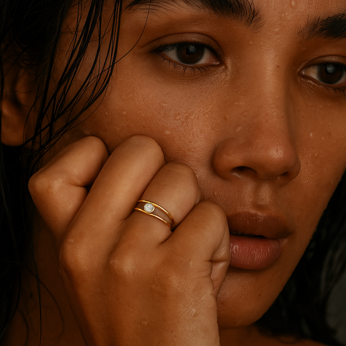 Hollis Double Layer Solitaire Ring — Stackable Ring