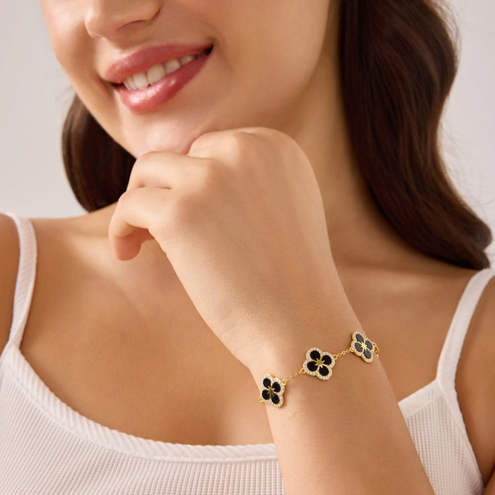 Iced Black Ventura Clover Bracelet | Bracelets by DORADO