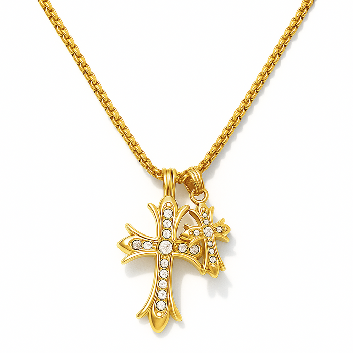Lazara Double Cross Pendant Necklace — Short Necklace