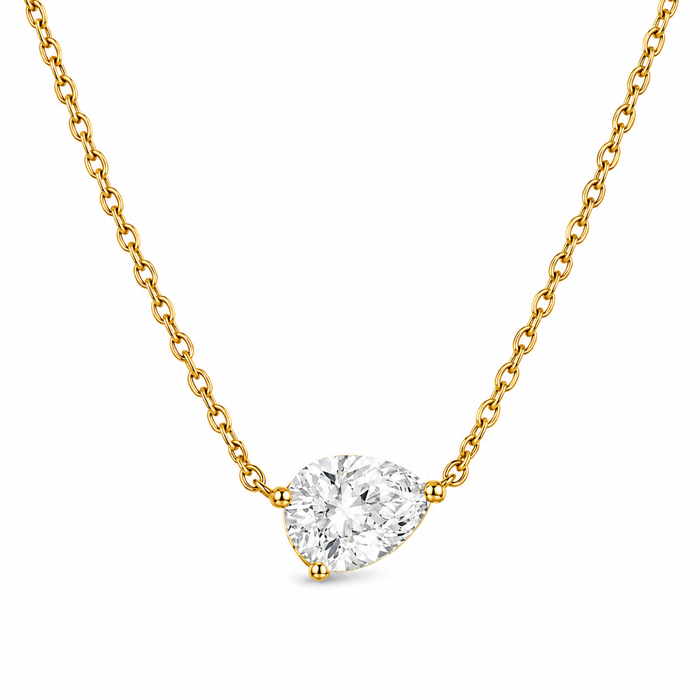Lola Solitaire Sideways Pear Necklace — Short Necklace