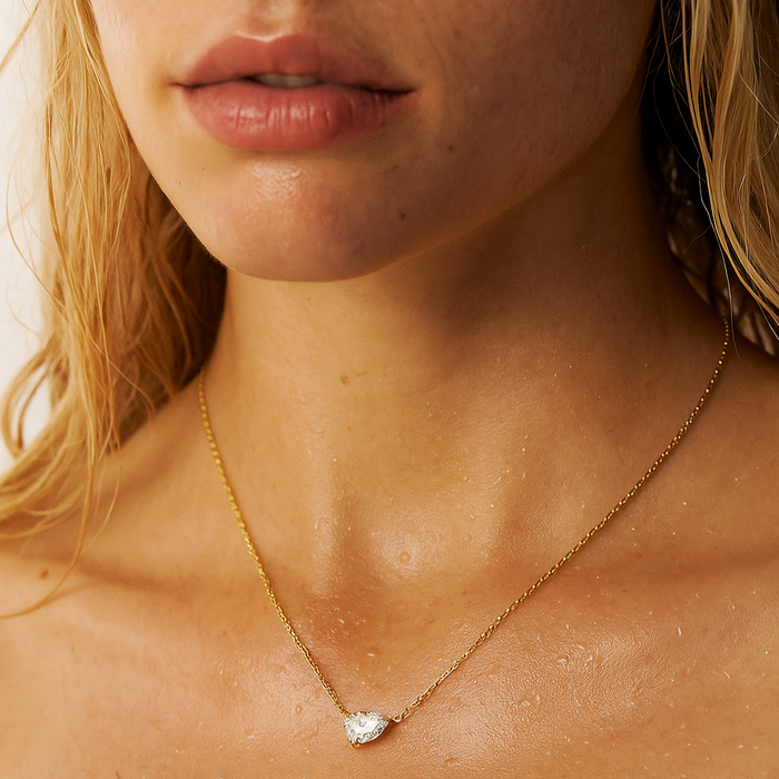 Lola Solitaire Sideways Pear Necklace — Short Necklace