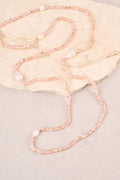 Long Square Beads Pearl Necklace - Dusty Pink