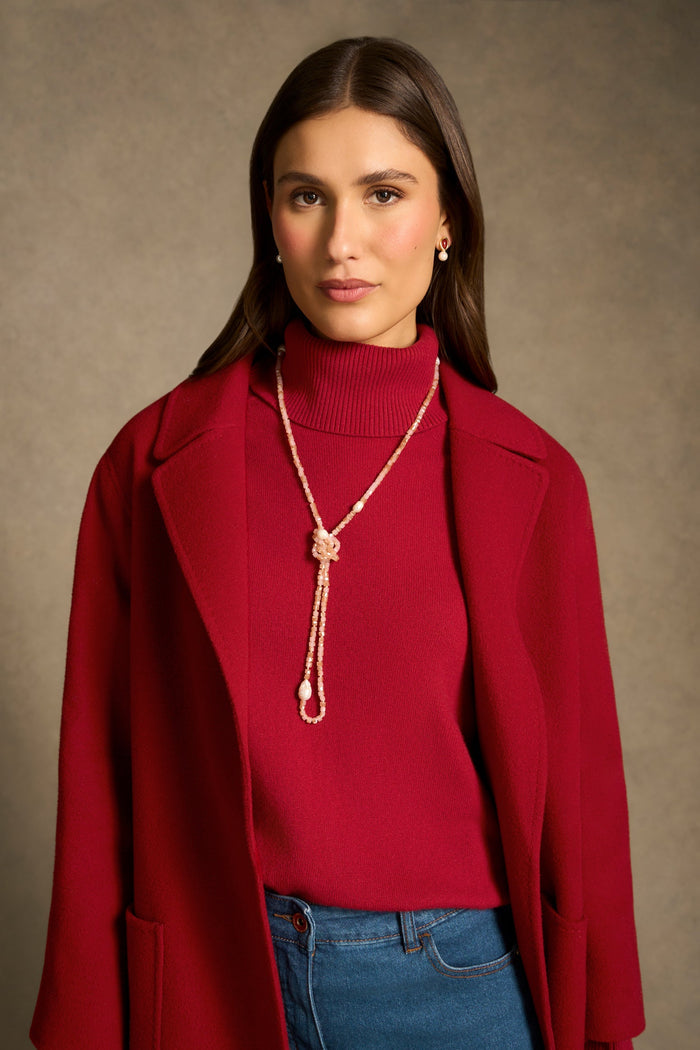 Long Square Beads Pearl Necklace - Dusty Pink
