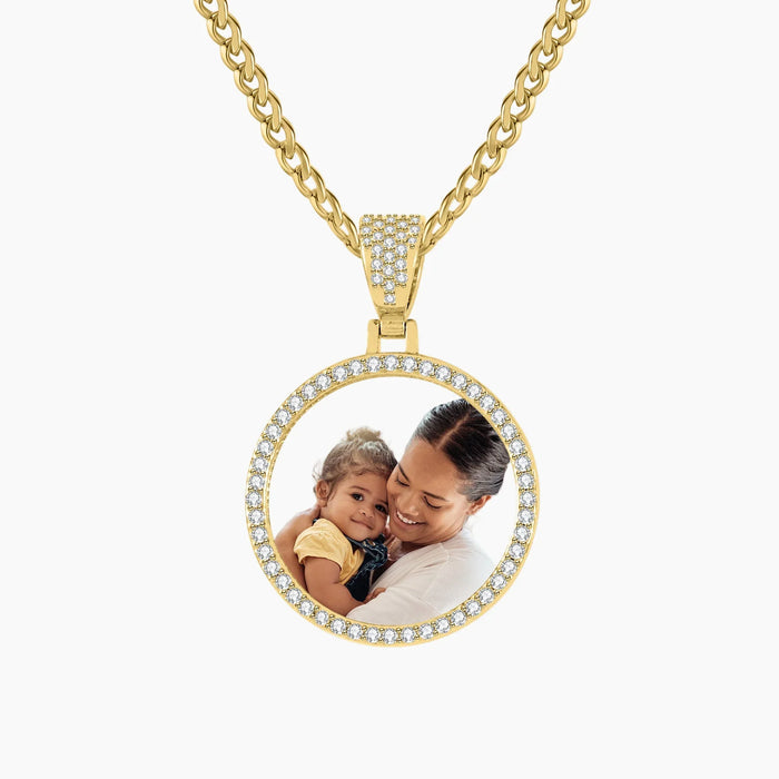 Iced Circle Photo Pendant | Necklaces by DORADO