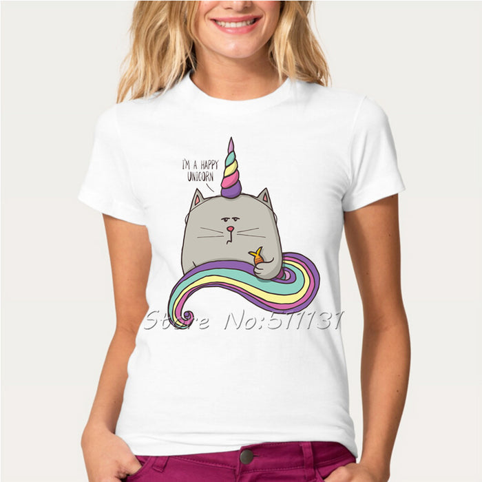 Newest 2017 Cute Cat Unicorn Design T Shirt Summer Women/Girl - Free Shipping
