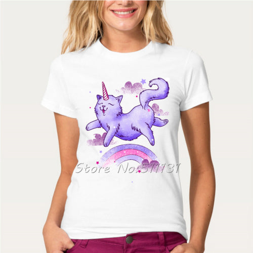 Newest 2017 Cute Cat Unicorn Design T Shirt Summer Women/Girl - Free Shipping