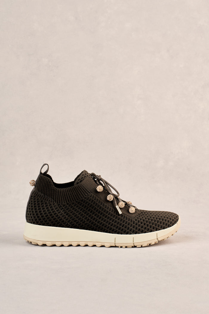 Perla Knit Sneaker - Chocolate / Diamante