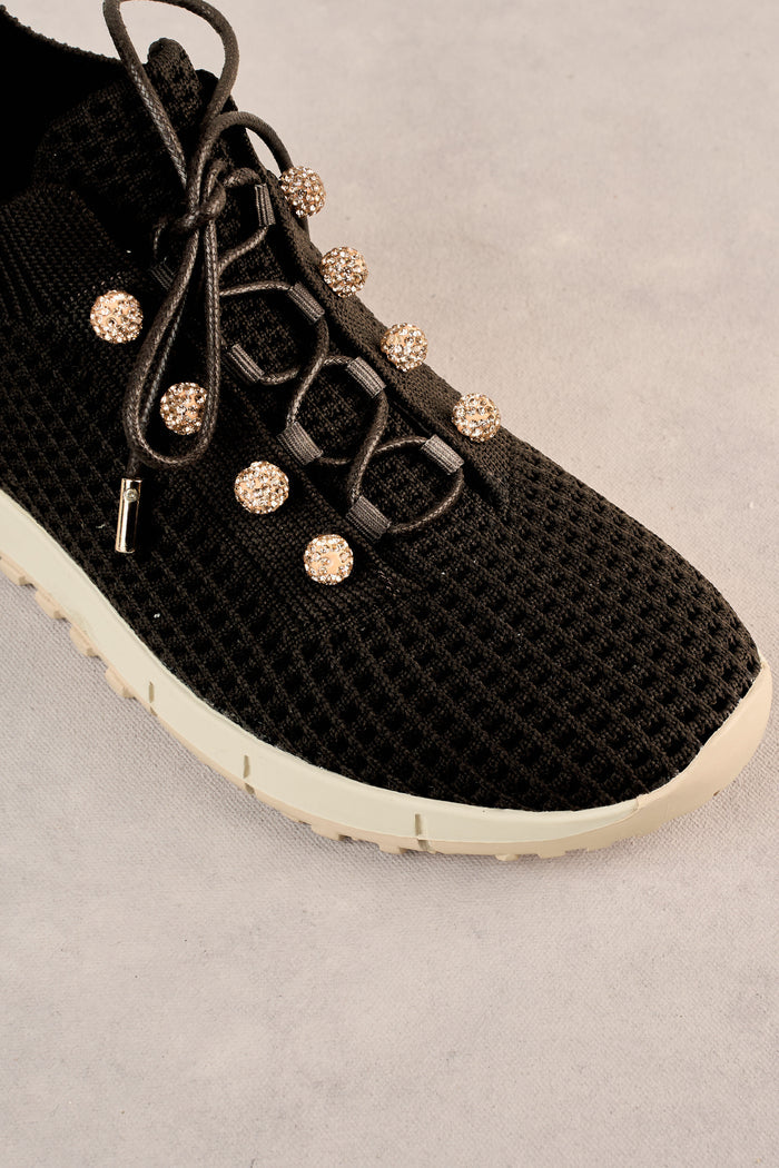 Perla Knit Sneaker - Chocolate / Diamante