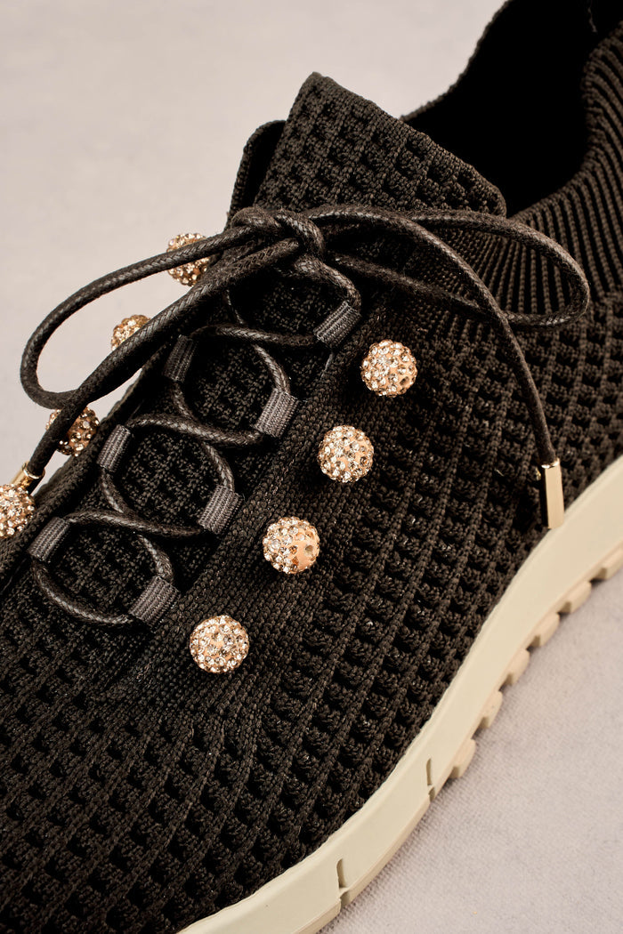 Perla Knit Sneaker - Chocolate / Diamante