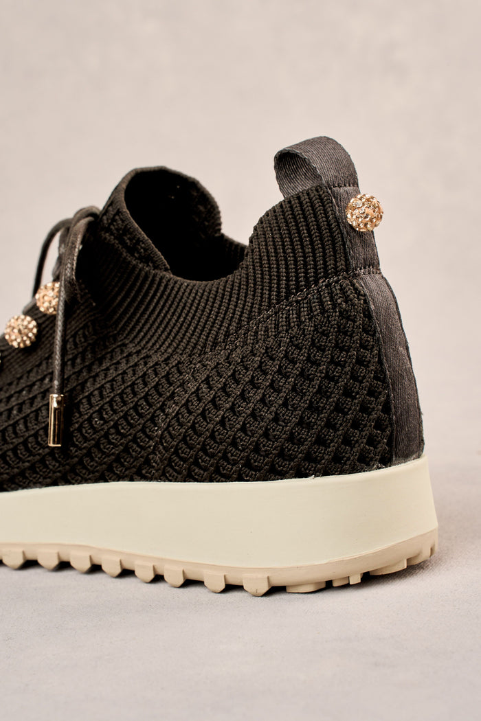 Perla Knit Sneaker - Chocolate / Diamante