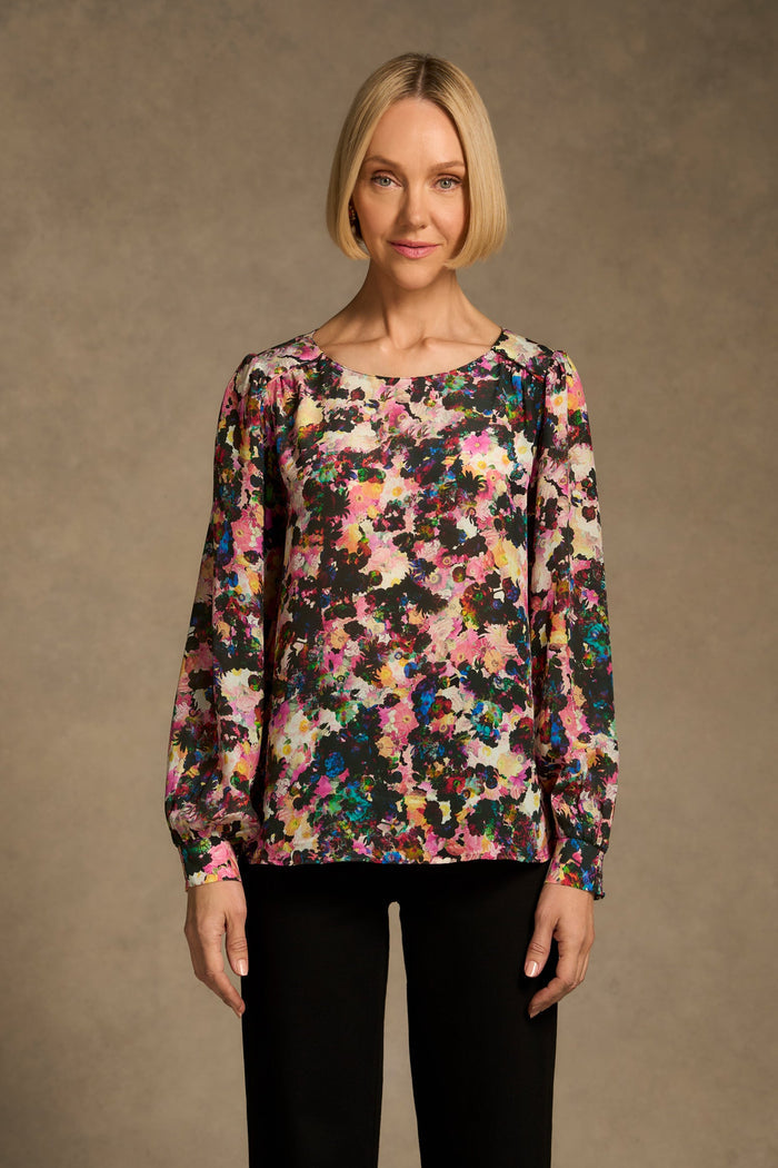 Printed Silk Blouse - Floral Collage Print
