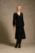Printed Velvet Tier Dress - Indigo Chintz Print