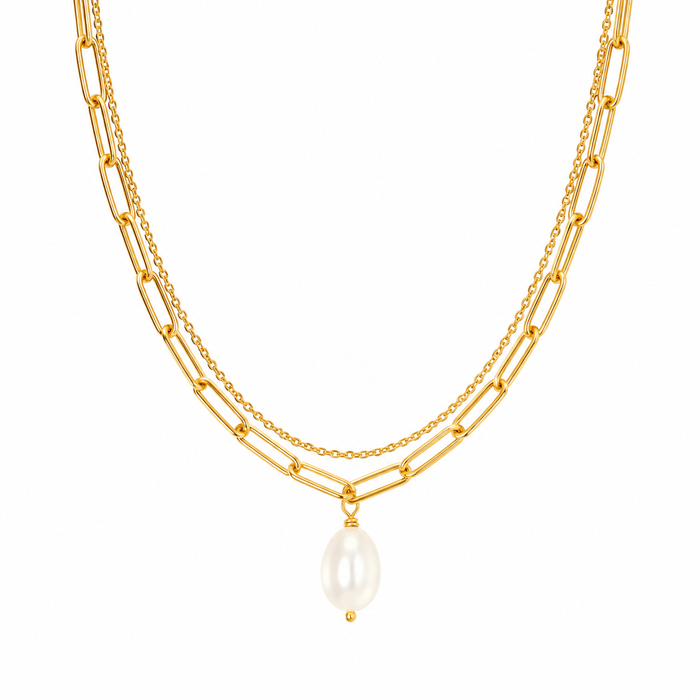 Renee Double Chain Pearl Choker Necklace — Short Necklace