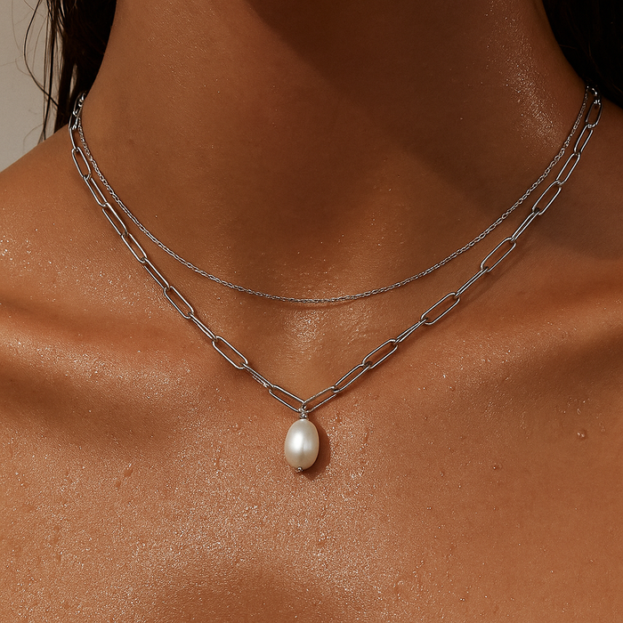 Renee Double Chain Pearl Choker Necklace — Short Necklace