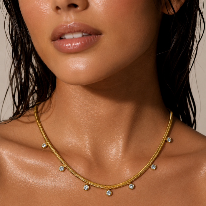 Snake Chain Bezel Charm Necklace