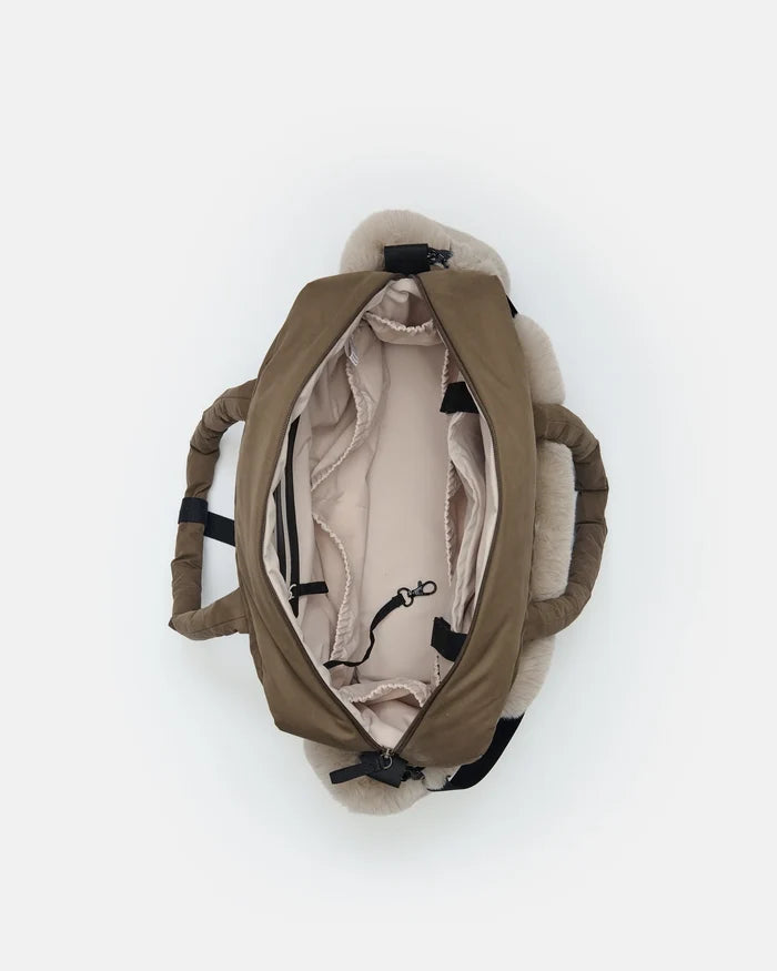 Moss Brown Appliqué Faux Fur//