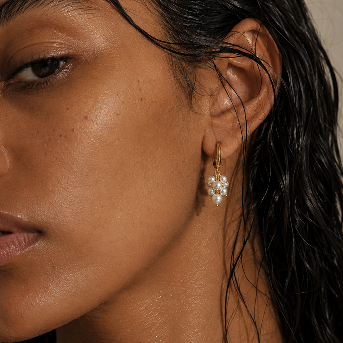 Soraya Cluster Pearl Huggie Hoop Earring