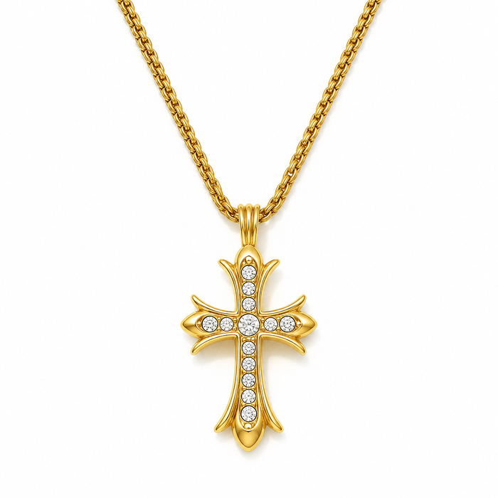 Studded Cross Pendant Necklace