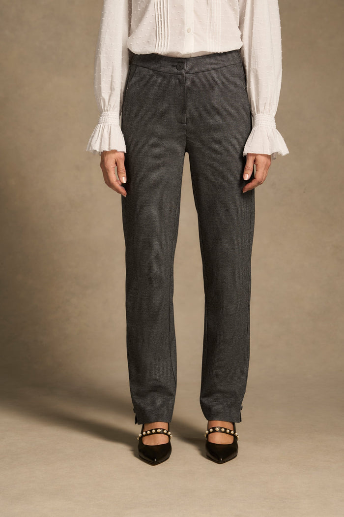 Tab Detail Ponte Pant - Mini Houndstooth