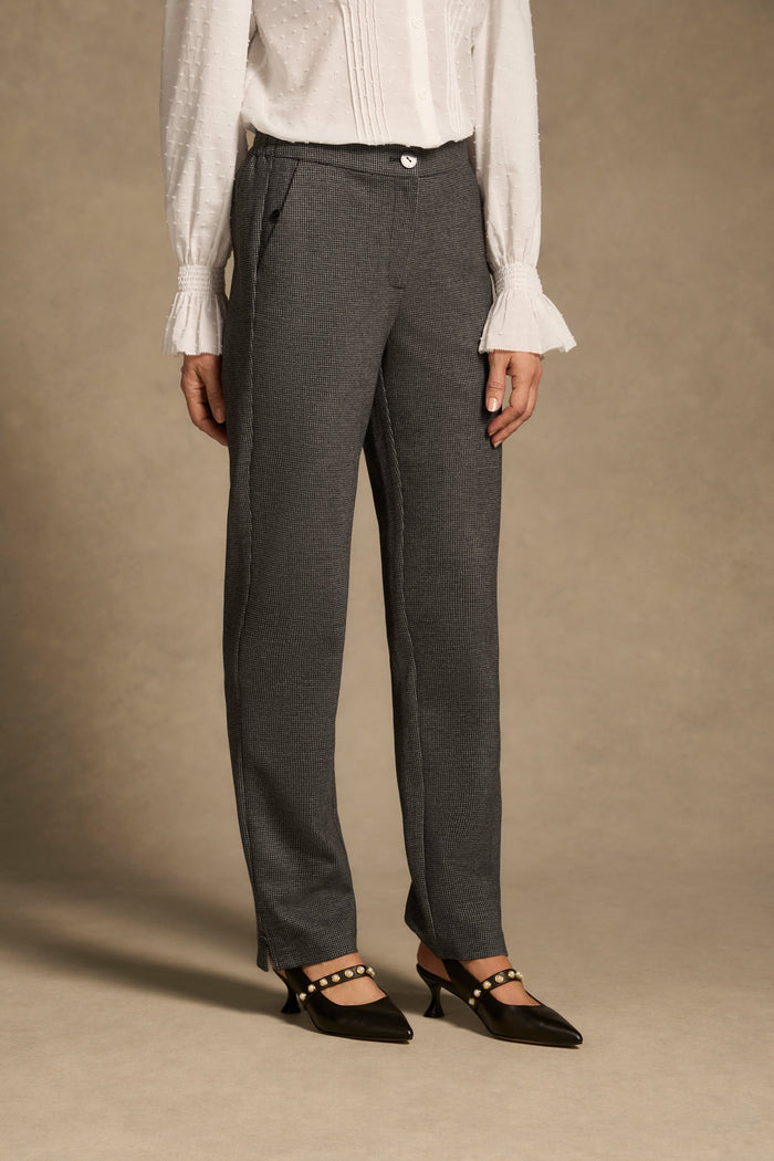 Tab Detail Ponte Pant - Mini Houndstooth