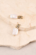 Textured Drop Pearl Earrings - Gold