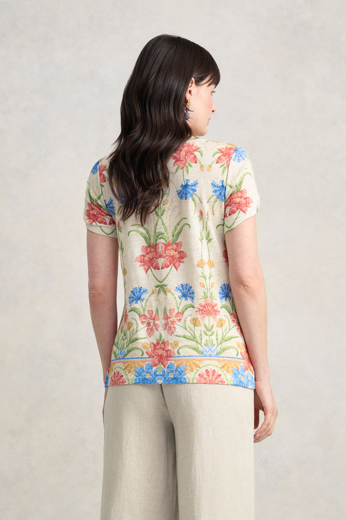 Twist Sleeve Linen T-Shirt - Paradise Print
