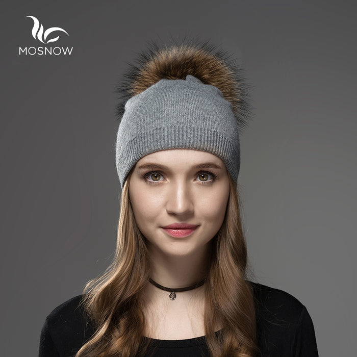 Wool Fox Fur Hat Female Women Warm Knitted Casual-Free Shipping