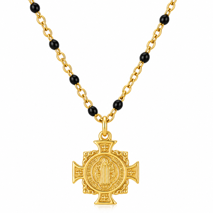 Zayla Cross Pendant Enamel Beaded Necklace — Mid-Length Necklace